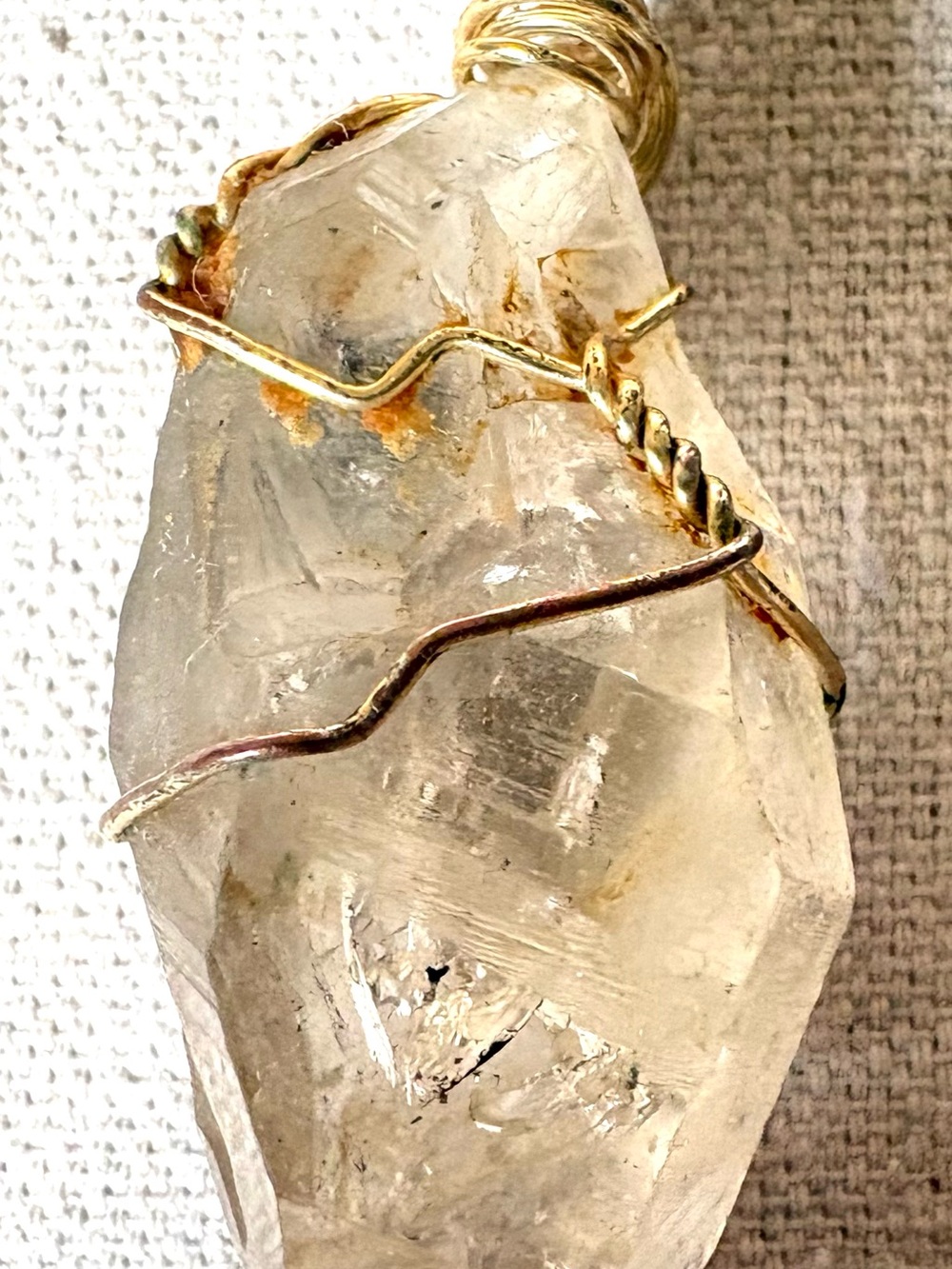 Gold Wire-Wrapped Clear Selenite Crystal Pendant